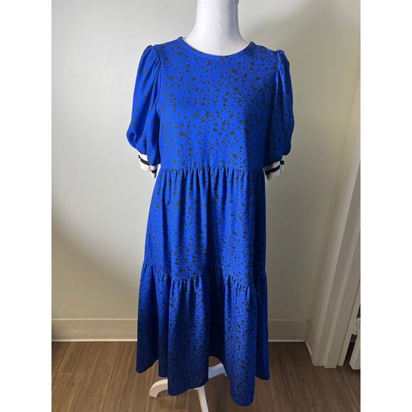 Crosby Blue Black Speckled Tiered Maxi Dress XS - Picture 1 of 5